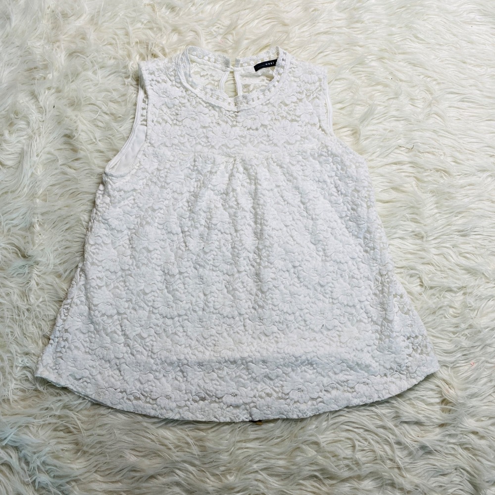 West Kei Top Womens Small Lace Coastal Sleeveless Fully Lined White Tank Shell
